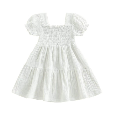 Puff Sleeve Solid Toddler Dress White 12-18 M
