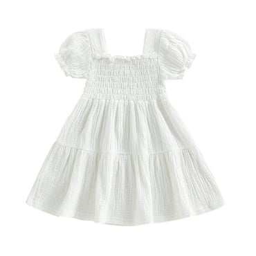 Puff Sleeve Solid Toddler Dress White 12-18 M