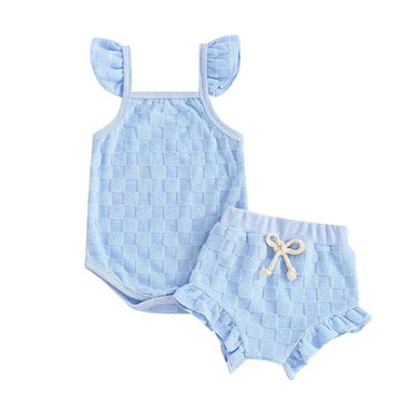 Fly Sleeve Solid Checkered Baby Set Blue 0-3 M