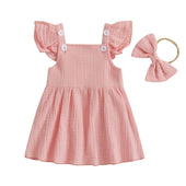 Flutter Sleeve Solid Baby Dress Pink 3-6 M