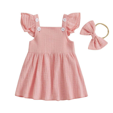 Flutter Sleeve Solid Baby Dress Pink 3-6 M