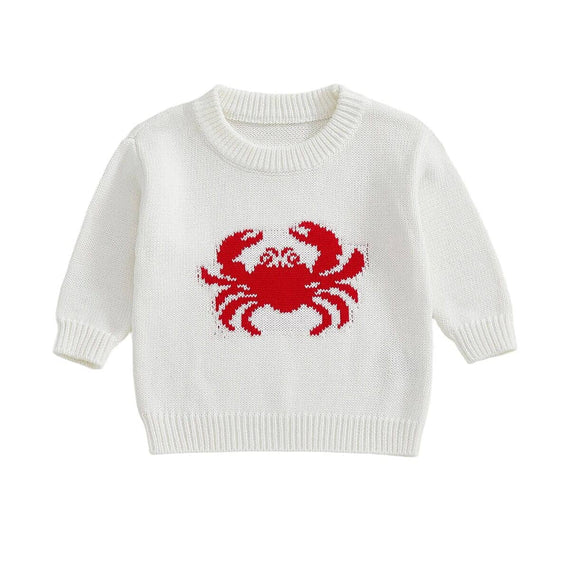 Long Sleeve Crab Knit Baby Sweater White 0-3 M