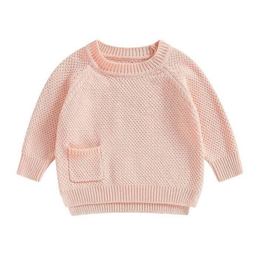 Solid Pocket Knitted Baby Sweater Pink 3-6 M
