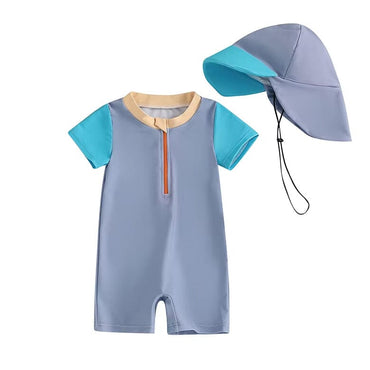 Short Sleeve Zipper Baby Swimsuit Blue 3-6 M