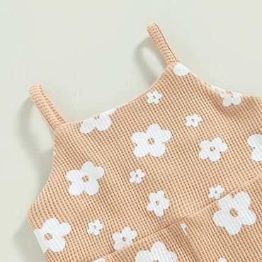 Sleeveless Floral Waffle Toddler Jumpsuit