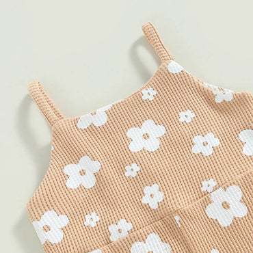 Sleeveless Floral Waffle Toddler Jumpsuit