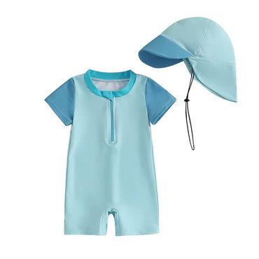 Short Sleeve Zipper Baby Swimsuit Sky Blue 3-6 M