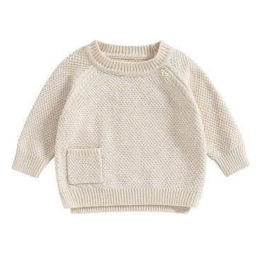 Solid Pocket Knitted Baby Sweater Beige 3-6 M