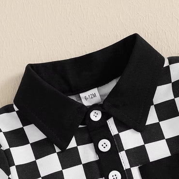 Short Sleeve Checkered Collar Toddler Set