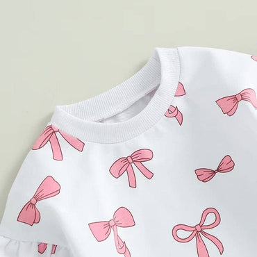 Long Sleeve Pink Bows Baby Set