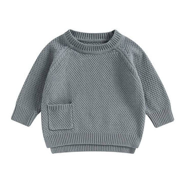 Solid Pocket Knitted Baby Sweater Gray 3-6 M