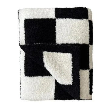Checkered Plush Blanket Black