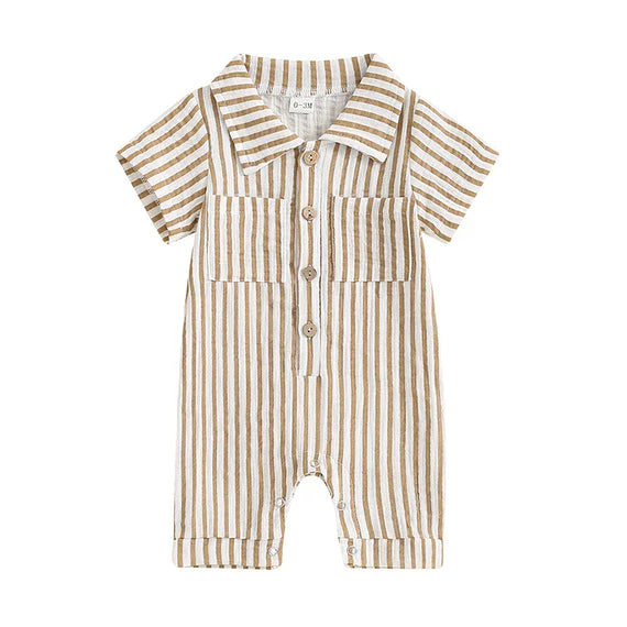 Striped Collared Baby Jumpsuit Beige 0-3 M