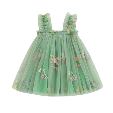Embroidered Floral Tulle Princess Dress green 3-6 M