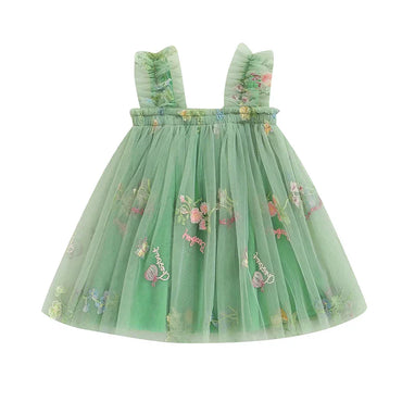 Embroidered Floral Tulle Princess Dress green 3-6 M