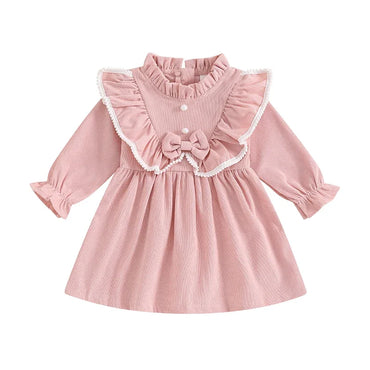Long Sleeve Corduroy Toddler Dress Pink 12-18 M