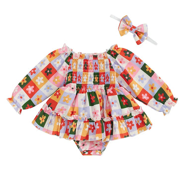 Floral Checkered Baby Romper 0-3 M