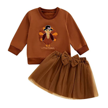 Little Turkey Tulle Sweatshirt Toddler Skirt Set