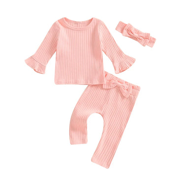 Ribbed Ruffled Sleeve Set Pink 3-6 M
