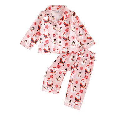 Long Sleeve Pink Santa Snowman Pajama Set 12-18 M