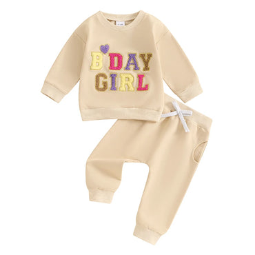 BDay Girl long Sleeve Toddler Set Beige 9-12 M