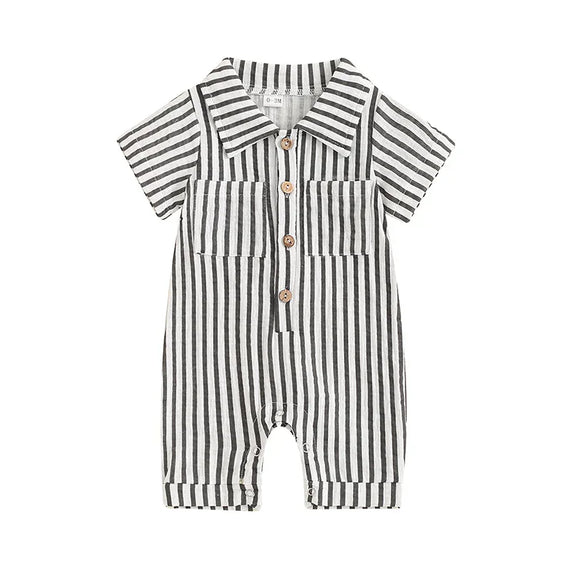 Striped Collared Baby Jumpsuit black 0-3 M