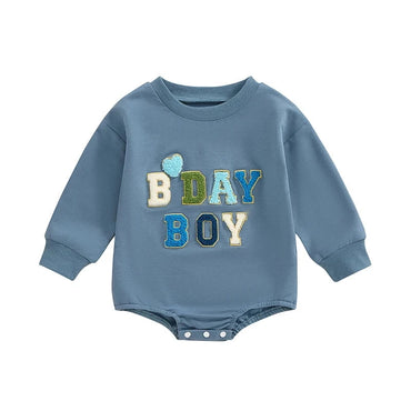 Birthday Chenille Letter Baby Bodysuit Blue 9-12 M