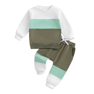 Color Block Neutral Long Sleeve Baby Set Green 3-6 M