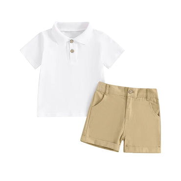 Classic Polo Shirt And Shorts Toddler Set White & Khaki 12-18 M