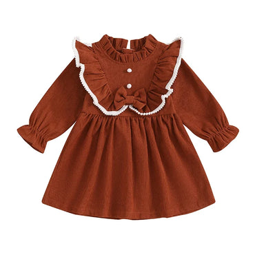 Long Sleeve Corduroy Toddler Dress Orange 12-18 M