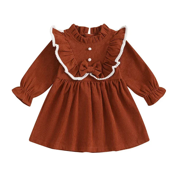 Long Sleeve Corduroy Toddler Dress Orange 12-18 M