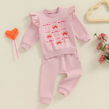 Long Sleeve Strawberries And Bows Toddler Set
