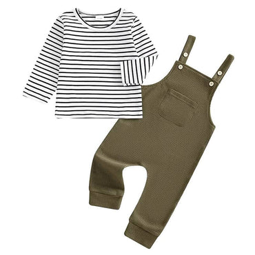 Striped Waffle Suspender Toddler Set Green 18-24 M