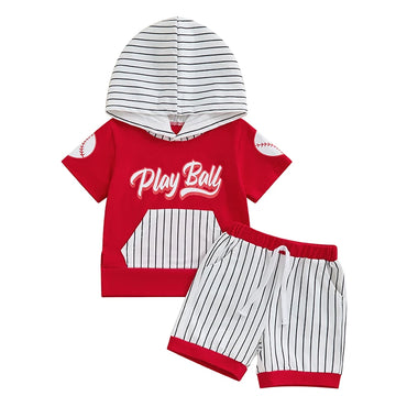 Play Ball Pinstripe Hooded Toddler Set Red 9-12 M