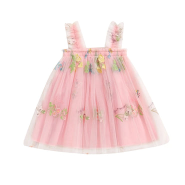 Embroidered Floral Tulle Princess Dress Pink 3-6 M