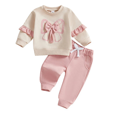Love Mom Long Sleeve Ruffle Bow Set Pink 3-6 M