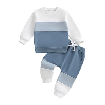 Color Block Neutral Long Sleeve Baby Set Blue 3-6 M