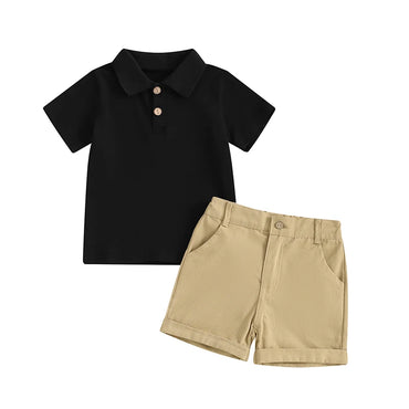 Classic Polo Shirt And Shorts Toddler Set Black & Khaki 12-18 M