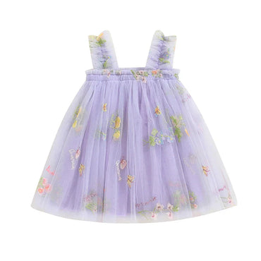 Embroidered Floral Tulle Princess Dress PURPLE 3-6 M
