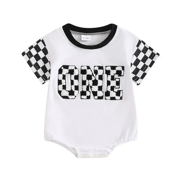 Race Flag Baby Birthday Romper 9-12 M