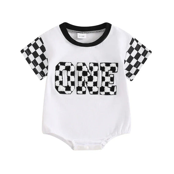 Race Flag Baby Birthday Romper 9-12 M