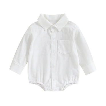 Long Sleeve Linen Button Down Baby Romper White 3-6 M