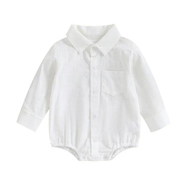 Long Sleeve Linen Button Down Baby Romper White 3-6 M