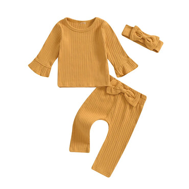Ribbed Ruffled Sleeve Set Yellow 3-6 M