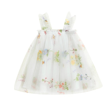 Embroidered Floral Tulle Princess Dress WHITE 3-6 M