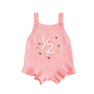 Half Birthday Embroidered Sprinkle Baby Romper Pink 3-6 M