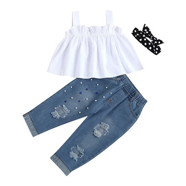 White Cami Ripped Jeans Toddler Set 2T