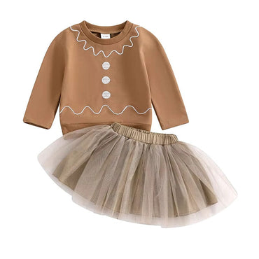 Christmas Gingerbread Tulle Skirt Toddler Set 9-12 M