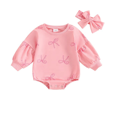 Long Sleeve Bow Baby Romper 0-3 M