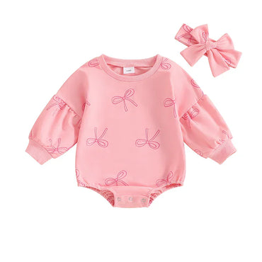 Long Sleeve Bow Baby Romper 0-3 M